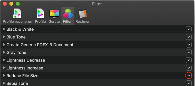 Filter im ColorSync-Dienstprogramm