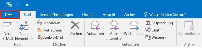 Menüleiste von Outlook