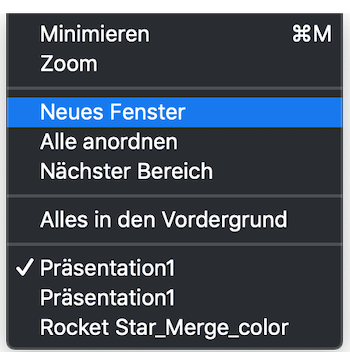 Untermenü Fenster von PowerPoint unter macOS