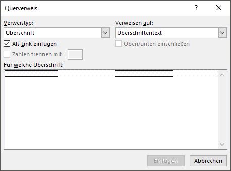 Querverweis-Dialog unter Windows