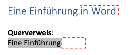 Der Text "in Word" wird nicht im Text des Querverweises angezeigt